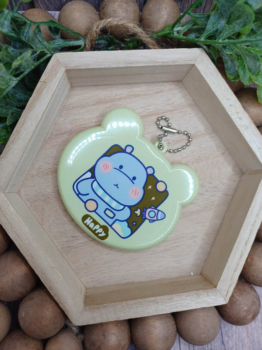 Green Dinosaur Keychain & Comb Mirror Set