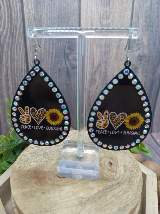 Peace, Love, & Sunshine Earrings w/ Mermaid Rhinestones