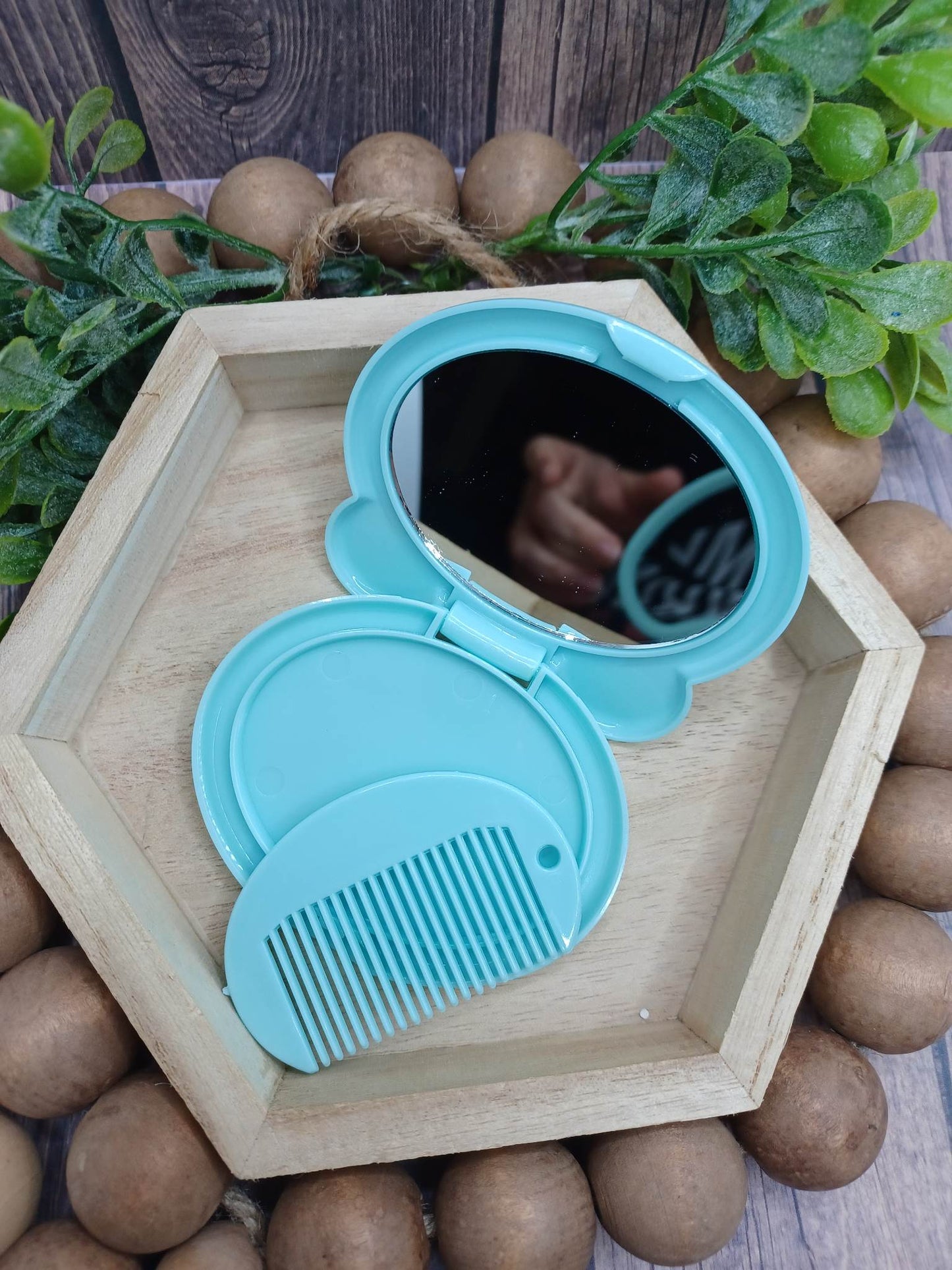 Blue Monkey Keychain & Comb Mirror Set