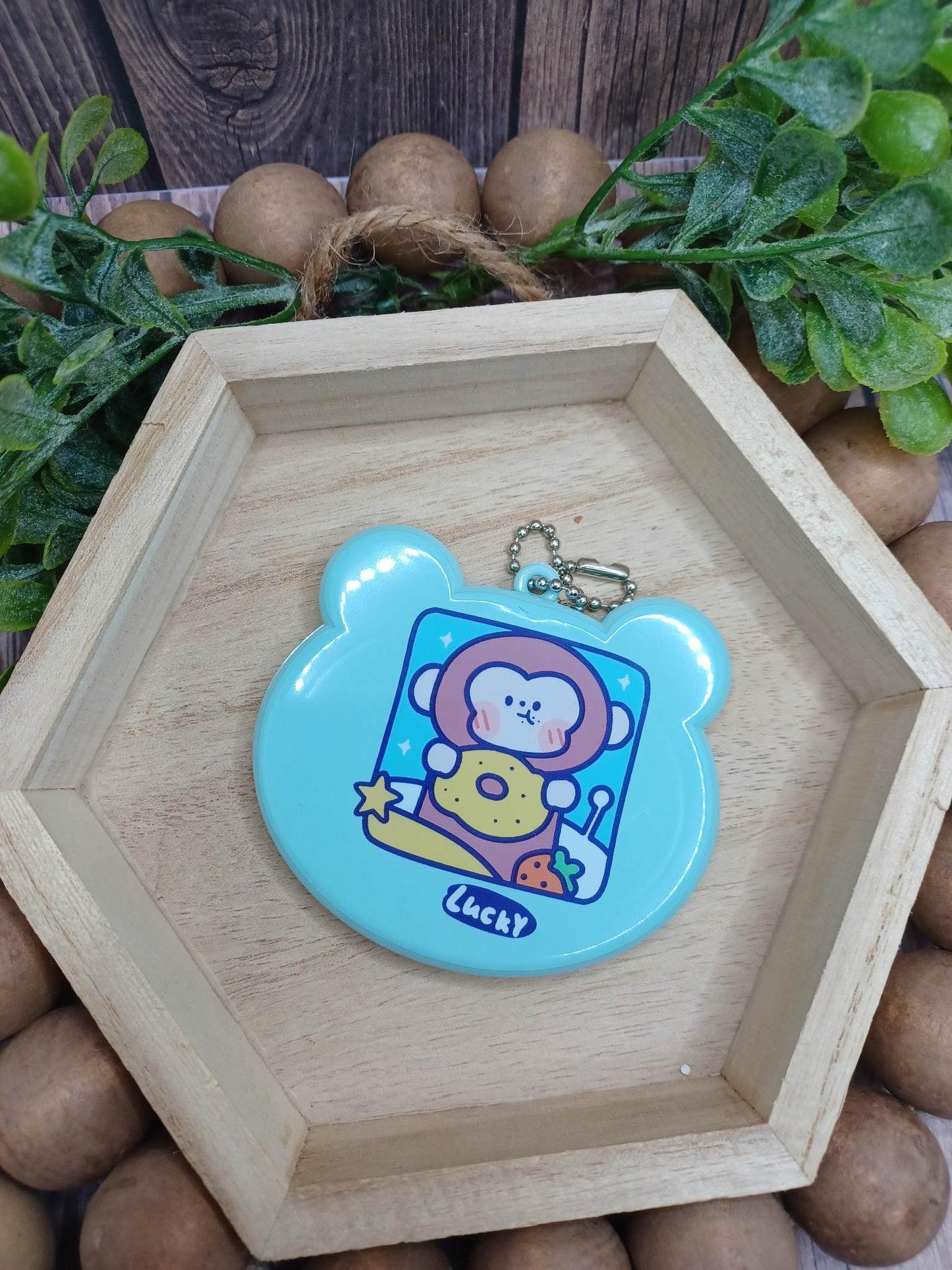 Blue Monkey Keychain & Comb Mirror Set