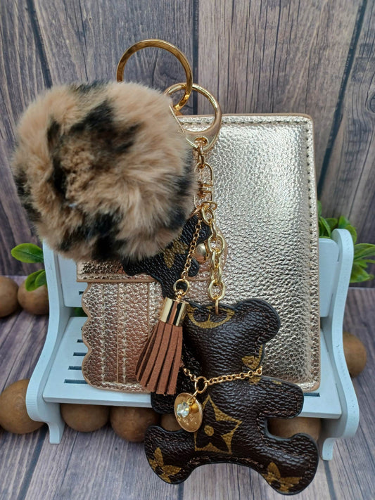 Leopard & Rose Gold Wallet & Beaded Keychain Set