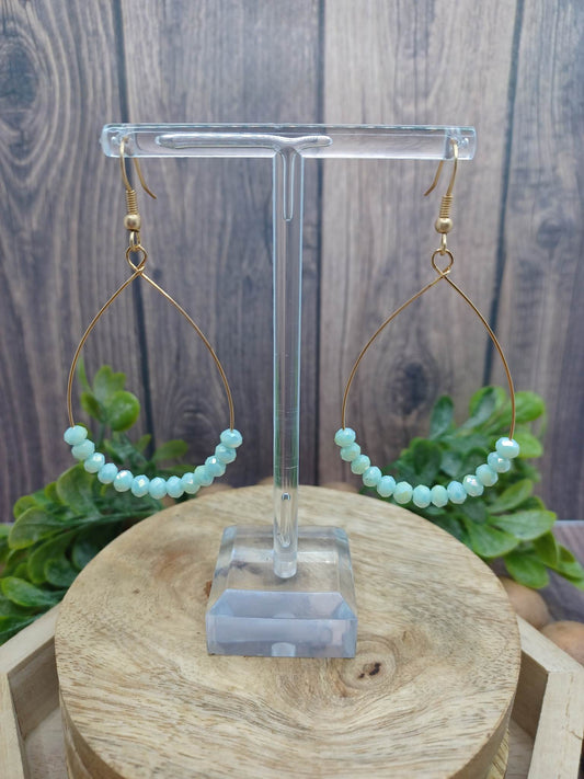 Light Teal Faceted Beaded Teardrop Shaped Earrings