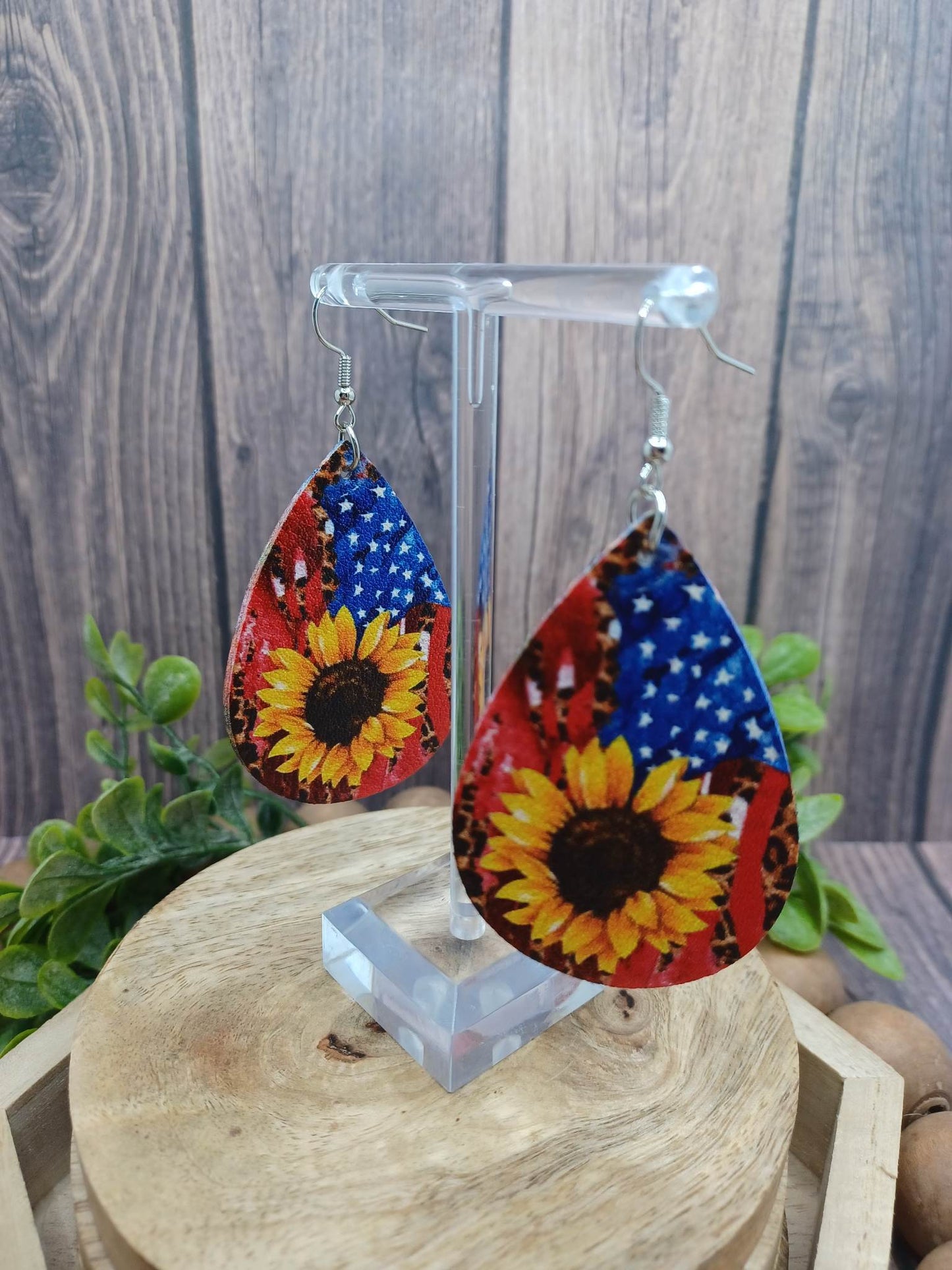American Flag w/ Sunflower Earring