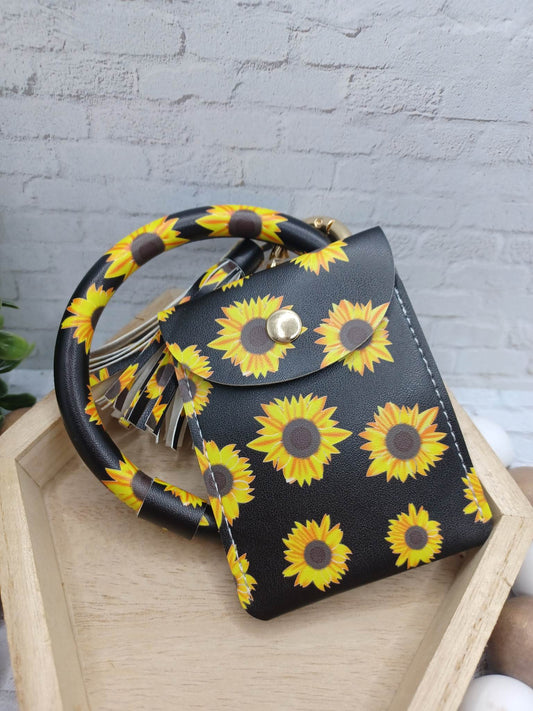 Sunflower Printed Wristlet Wallet w/ Tassel