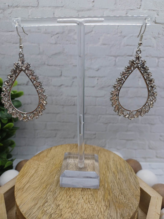 Silver Rhinestone Tear Drop Style Earrings