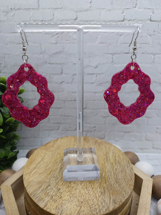 Pink Acrylic Glitter Scalloped Earrings