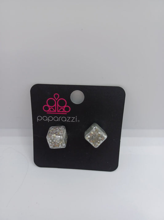 Silver Square Confetti Glitter Earrings