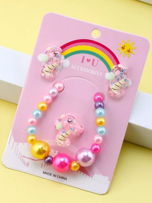 Sequin Seahorse Bracelet, Earrings, & Ring Set