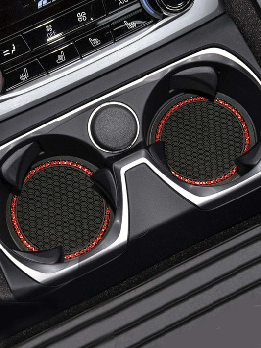 Black w/ Red Glitter Car Coaster Set