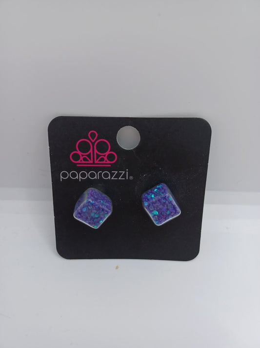 Purple & Blue Square Confetti Glitter Earrings
