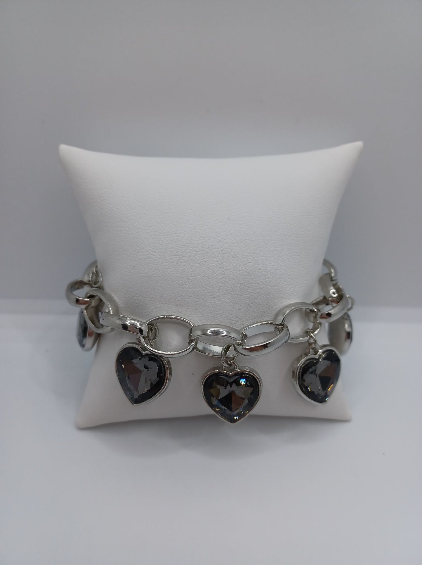 Silver Chain Style Bracelet/Anklet w/ Hematite Heart Charms