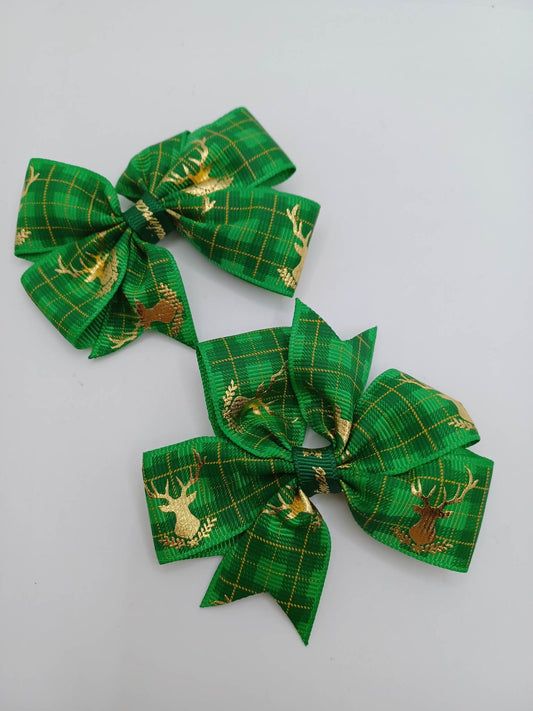 Green w/ Gold Reindeer Hair Accessory Set