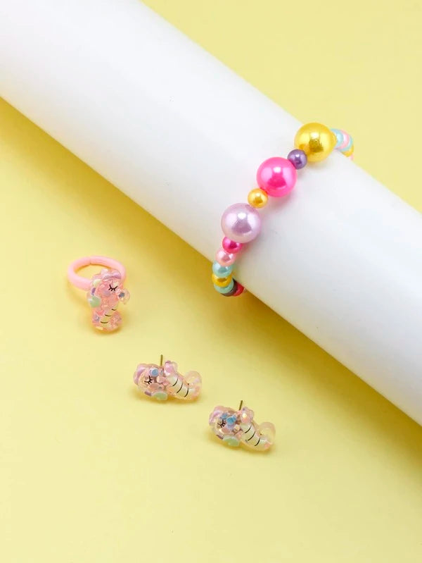 Sequin Seahorse Bracelet, Earrings, & Ring Set