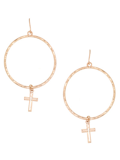 Gold Textured Earrings w/ Cross Charm