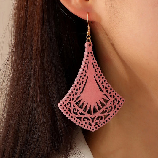 Rounded Cutout Wooden Earrings
