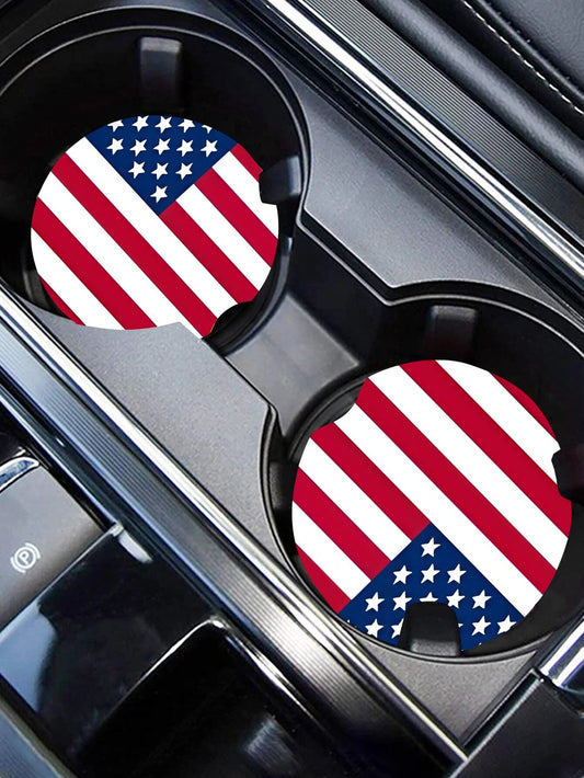 American Flag Car Coaster Set