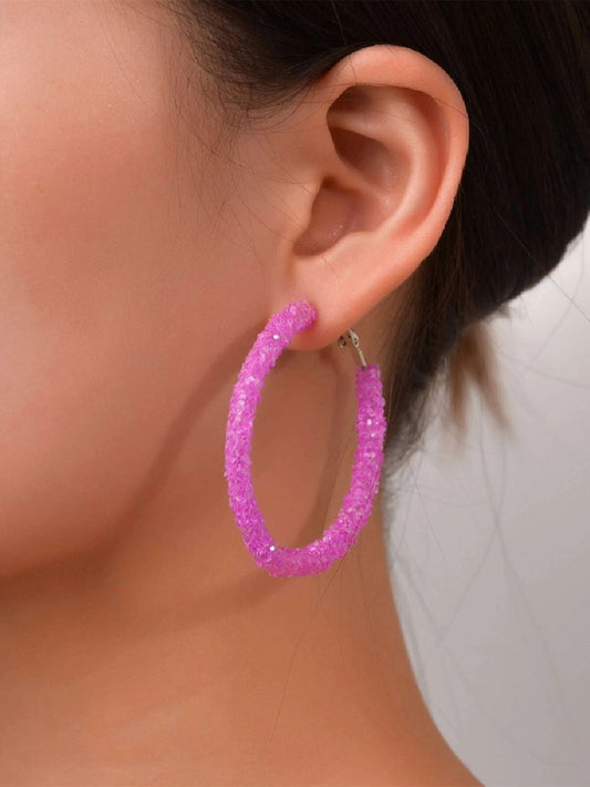 Purple Glitter Style Hoop Earrings