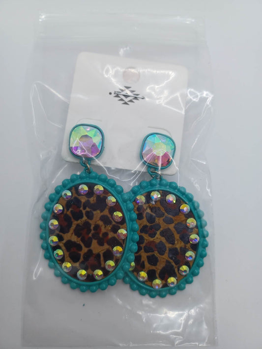 Turquoise, Leopard & Mermaid Rhinestone Earrings