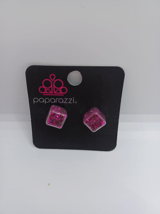 Hot Pink Square Confetti Glitter Earrings