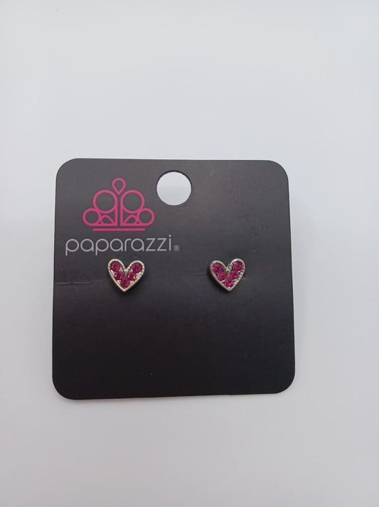 Hot Pink Rhinestone Heart Earrings