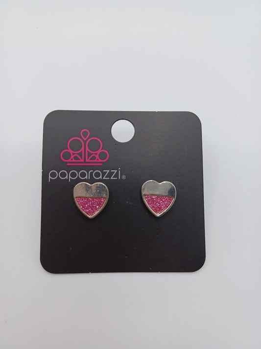 Silver & Pink Glitter Heart Earrings