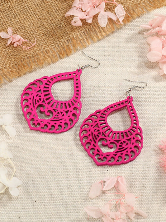 Pink Cutout Wooden Earrings