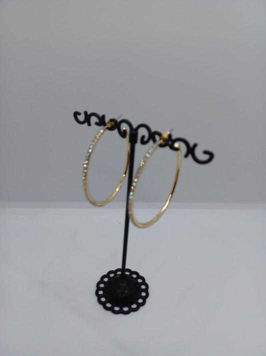 Gold Hoop Earrings w/ Rhinestones