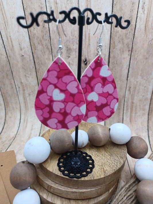 White, Light Pink, & Dark Pink Heart Earrings