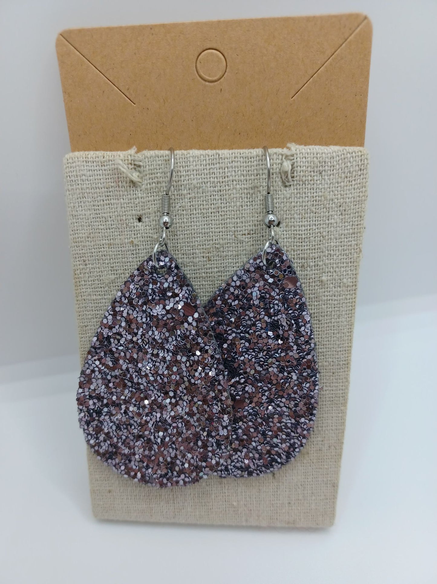Glitter Teardrop Leather Style Earrings