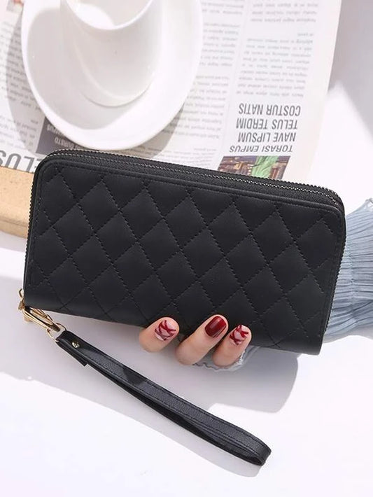 Black Quilted Wallet w/ Wristlet Strap