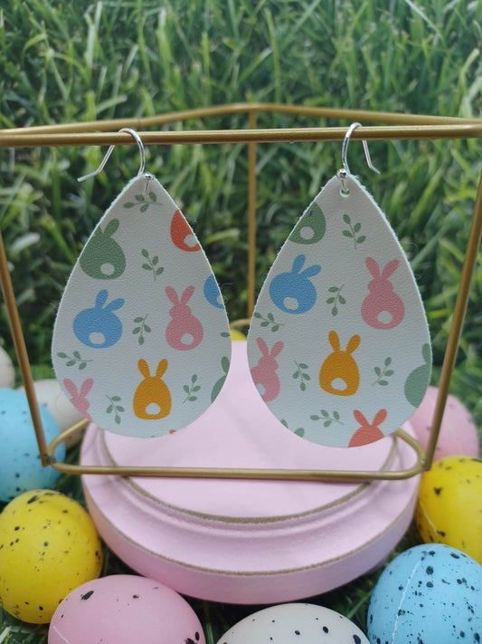 Pastel Easter Bunny Leather Style Earrings