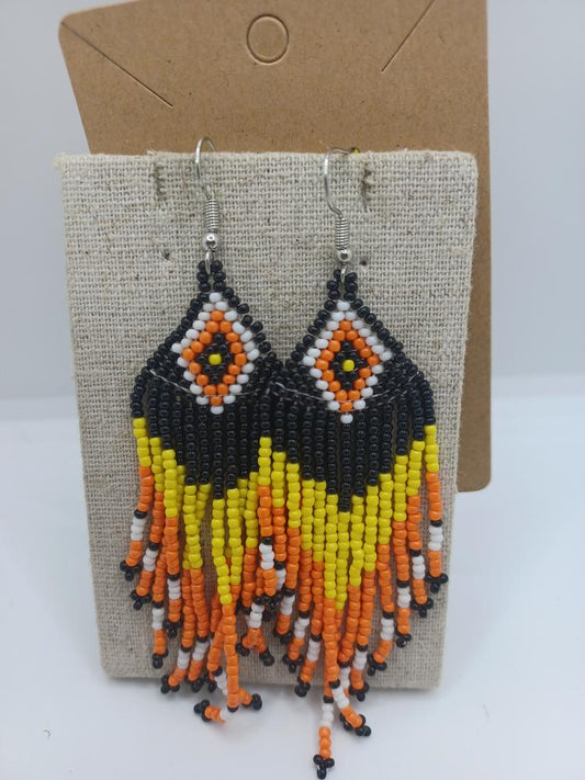 Black, Orange, & White Seabeaded Earrings
