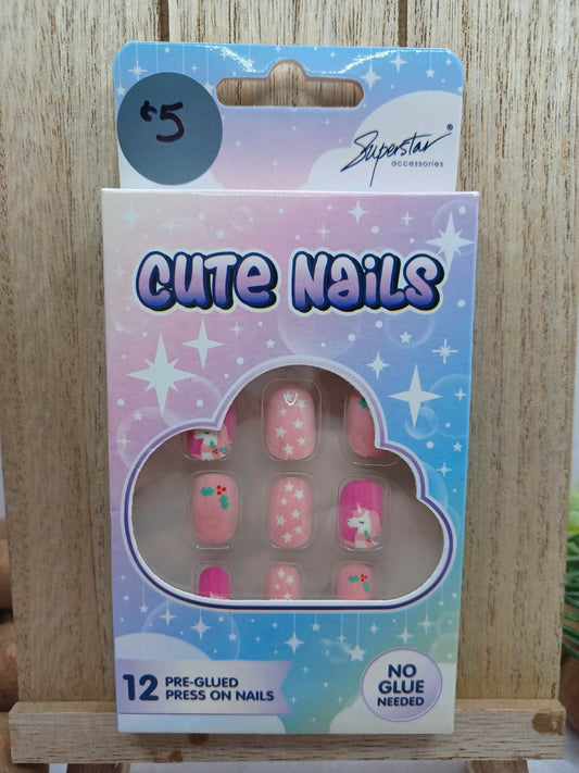 Light & Hot Pink Unicorn Little Girls Nails