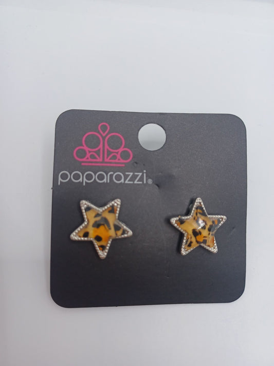 Star Shaped Leopard Faceted Earrings