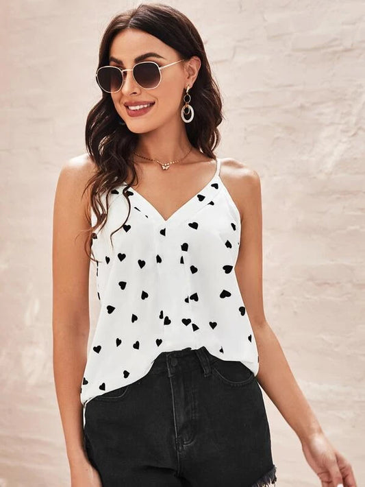 White Heart Print Cami Tank Top
