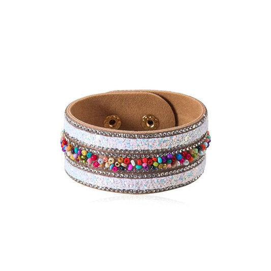 White Snap Bracelet w/ Multicolored Beading