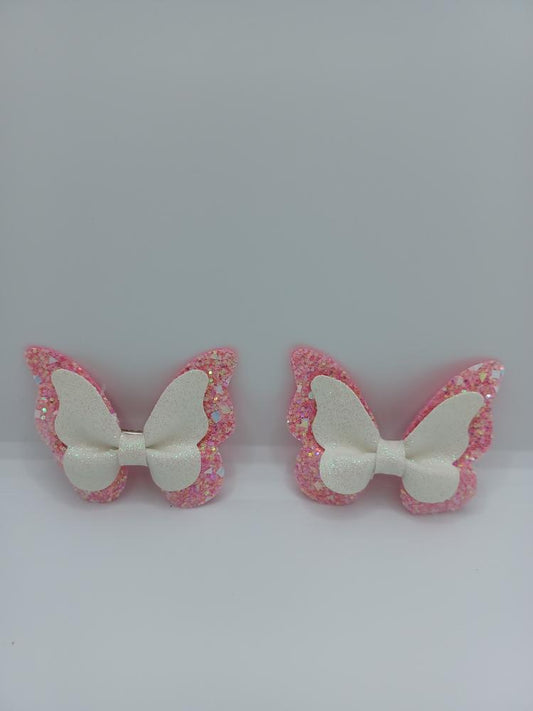 Pink and White Butterfly Hair Bow Set