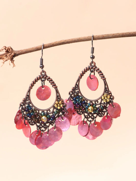 Pink Mermaid Shell Earrings w/ Oil Spill Beading