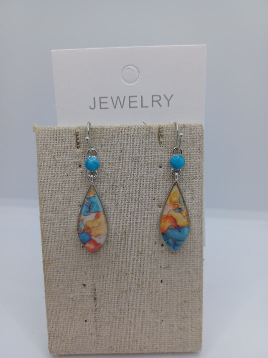 Blue, Yellow, & Orange Marbled Earrings