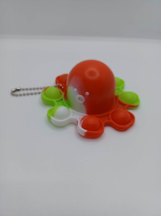 Red w/ Green & White Octopus Pop-it Keychain