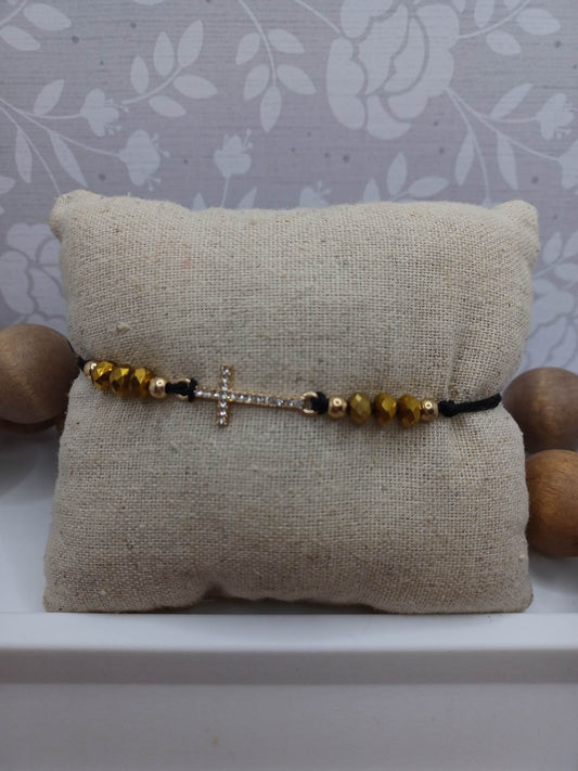 Gold Beaded Cross Bracelet