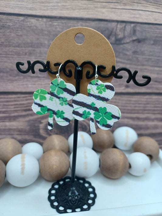 Black & White Striped Mini Shamrock Shaped Earrings