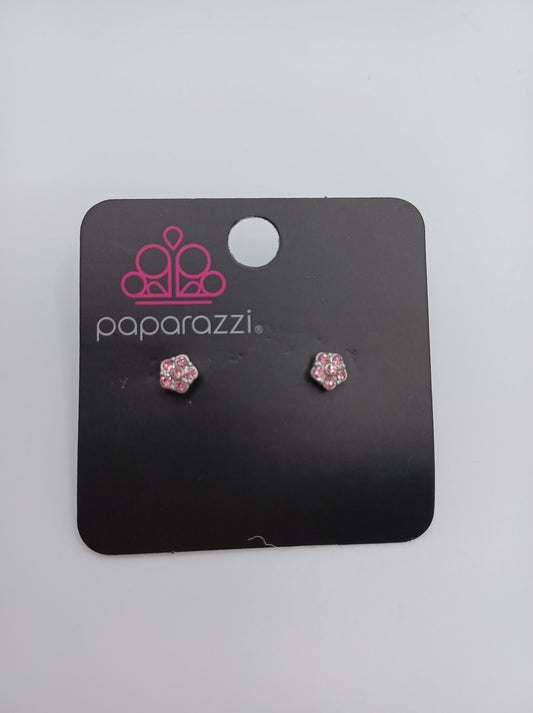 Dainty Pink Rhinestone Flower Earrings
