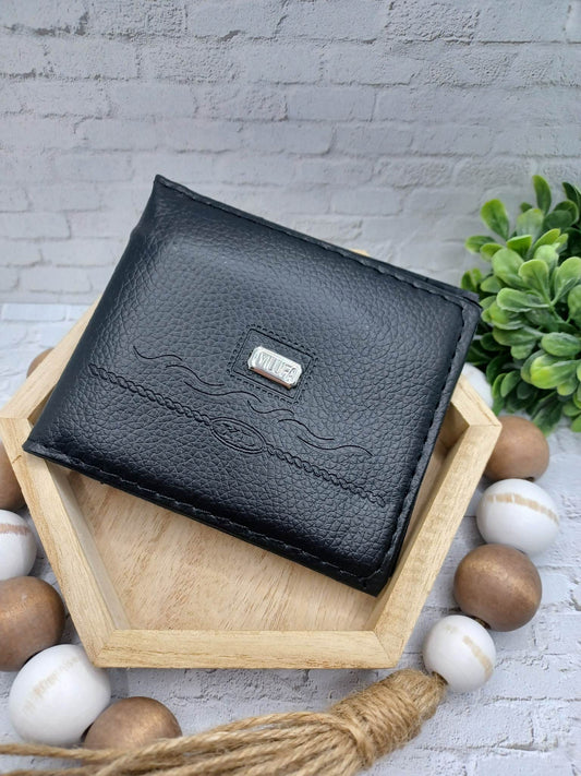 Black Stitched Wallet w/ Silver Embellishment