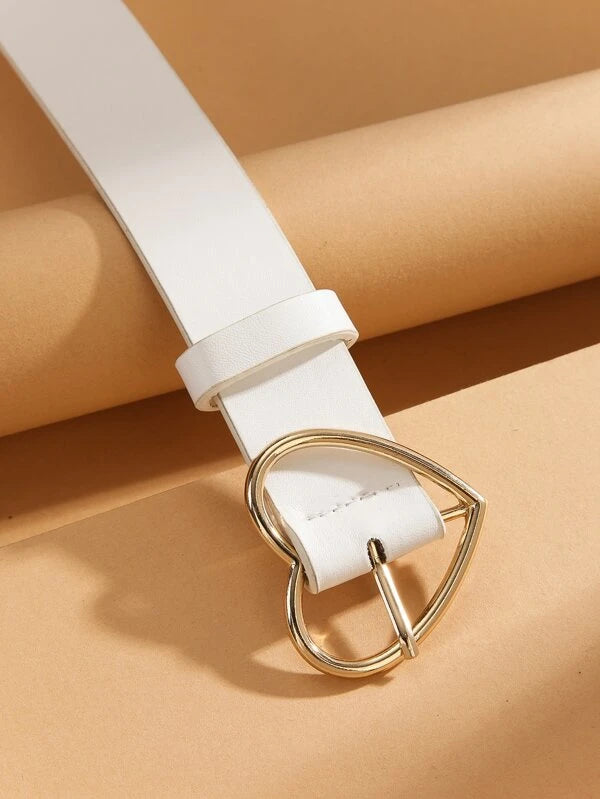 White Leather Style Belt w/ Heart Shaped Buckle