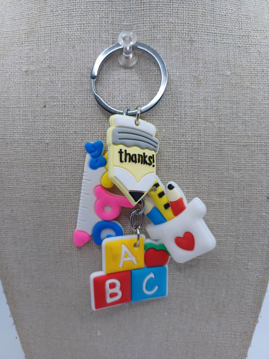 Teacher Keychain w/ Ruler, Pencil, Paintbrushes, & ABC blocks