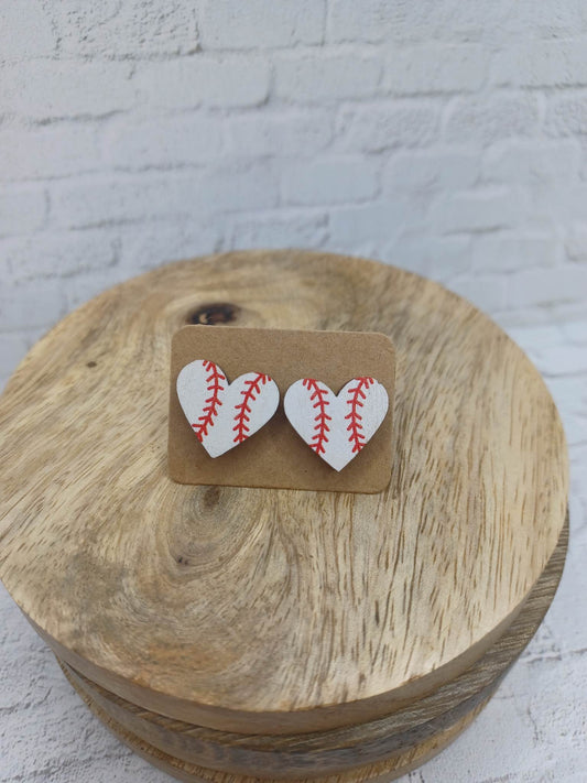 Heart Shaped Baseball Earrings