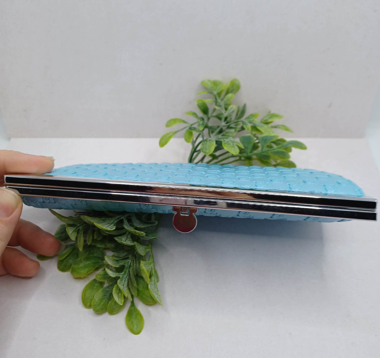 Blue Embossed Style Clutch