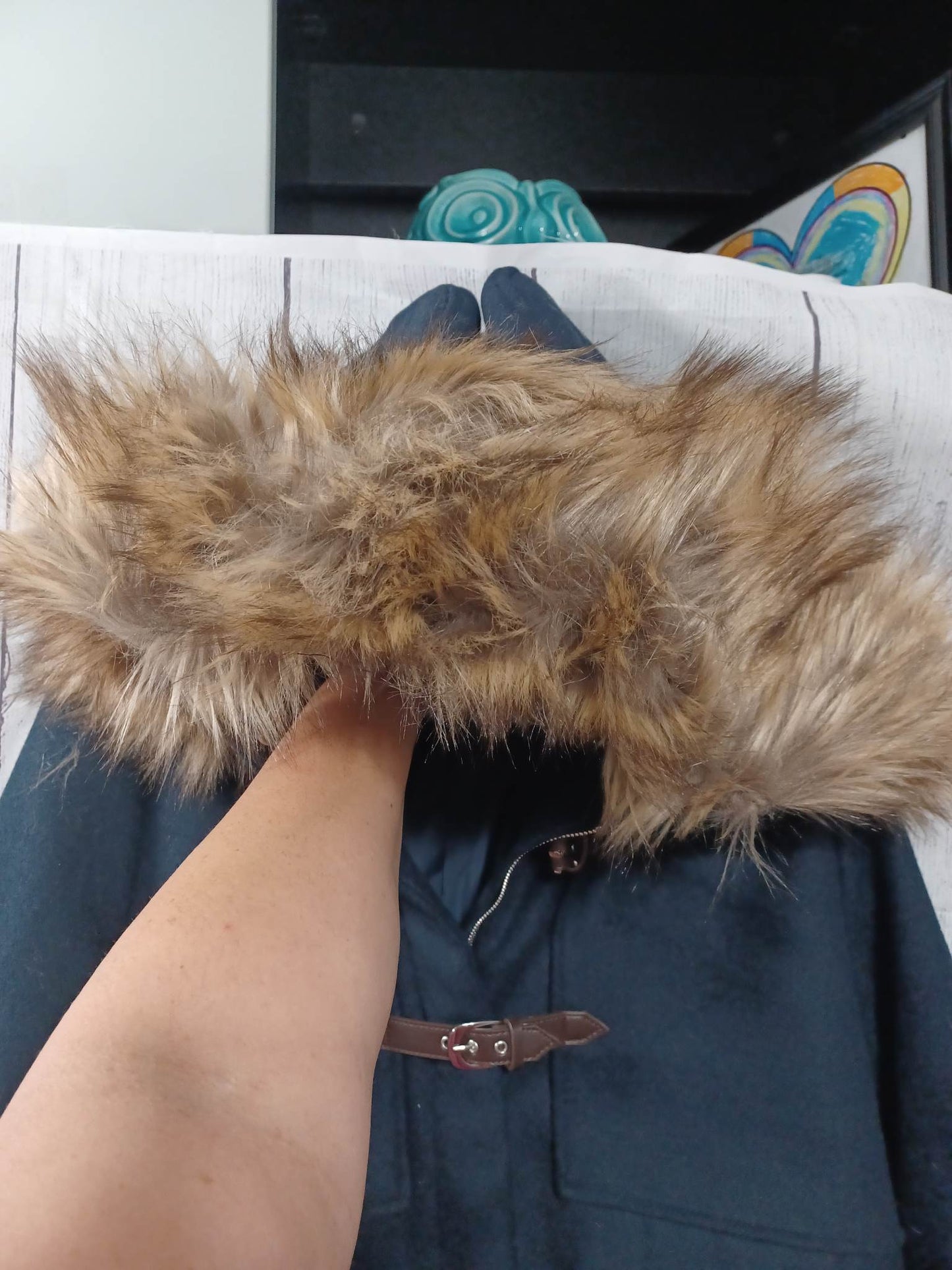 Coffee Shop Coat w/ Faux Fur Lined Hood