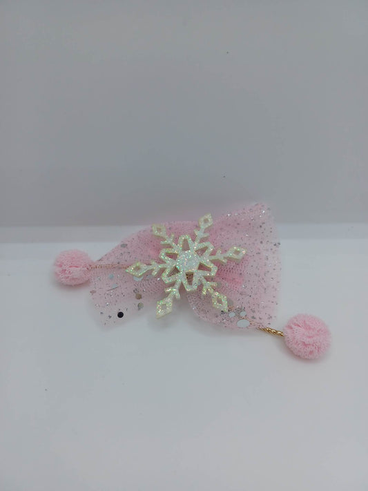 Pink w/ White Glitter Snowflake Hair Accessory